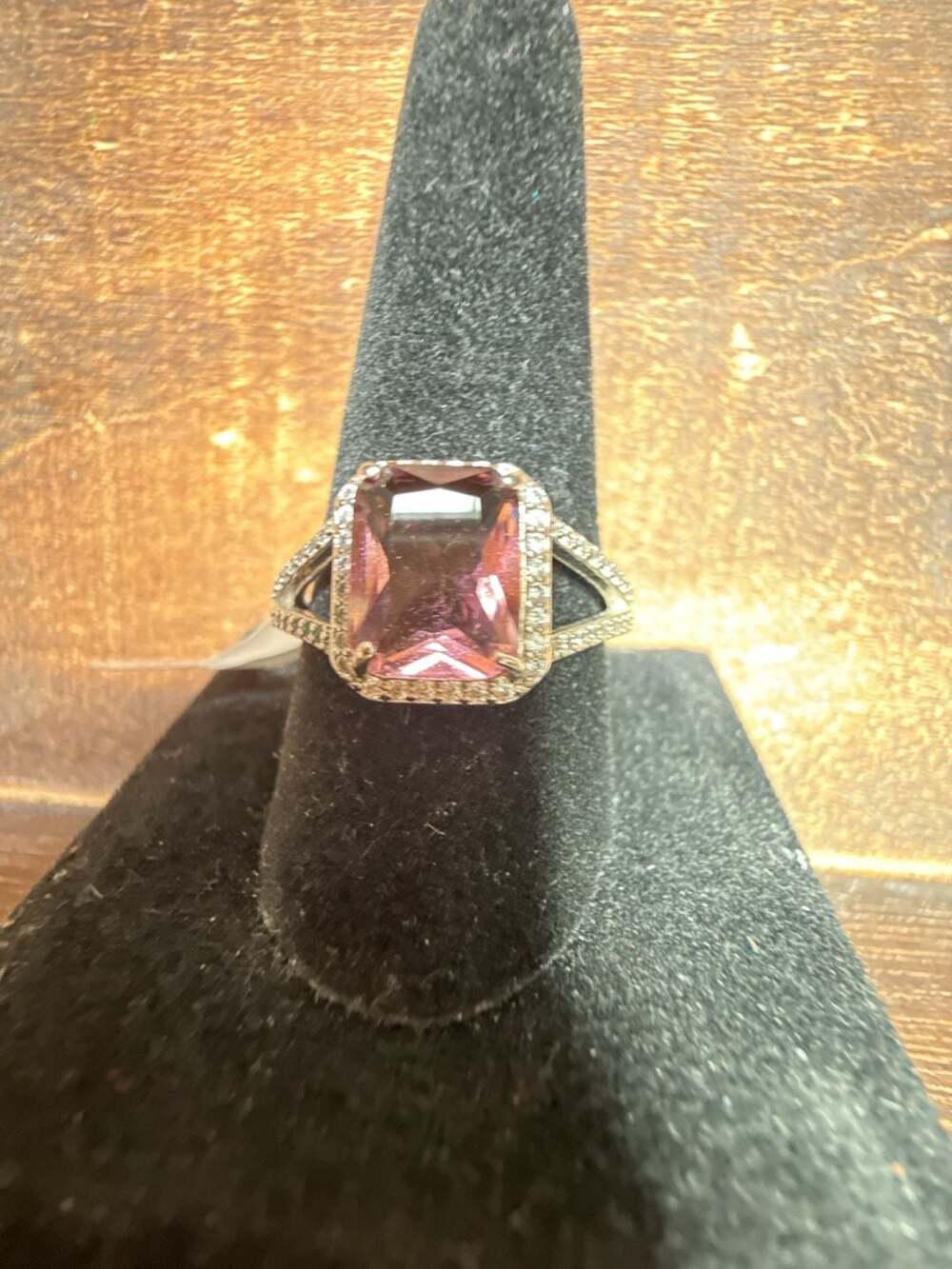 Bomb Party lab created Pink Tourmaline Halo Ring size 11